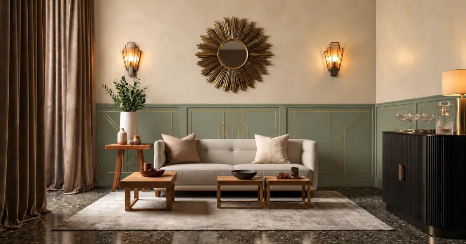 Carved wood armchair and round table in warm daylight