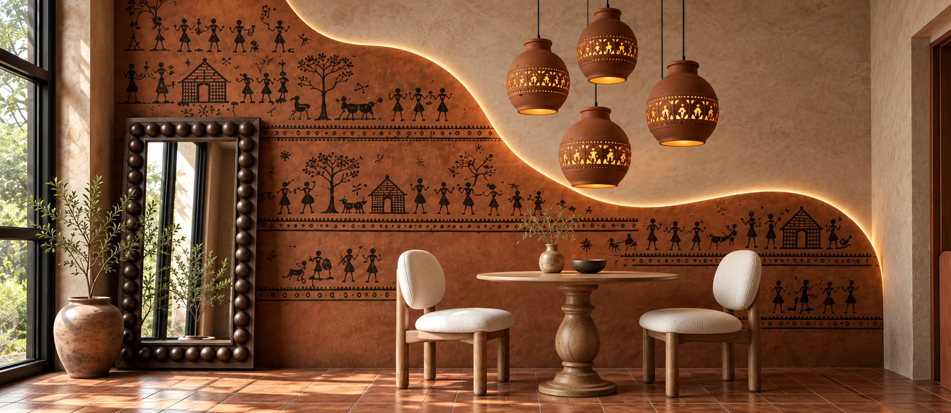 Carved wooden cabinet with leaf-pattern doors
