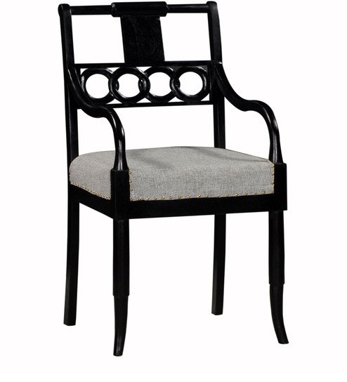Regency Black Wooden Upholstered Arm Chair