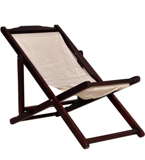 Handcrafted Wooden Folding Deck Chair with Canvas Sling Seat