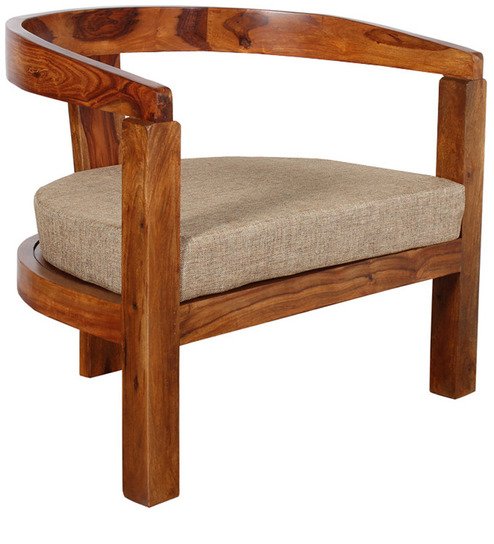 Contemporary Curved Barrel Arm Chair with Upholstered Seat
