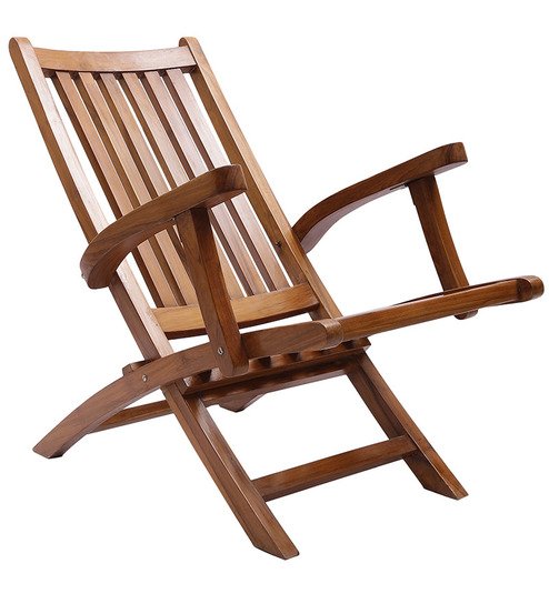 Handcrafted Wooden Folding Lounge Chair with Armrests