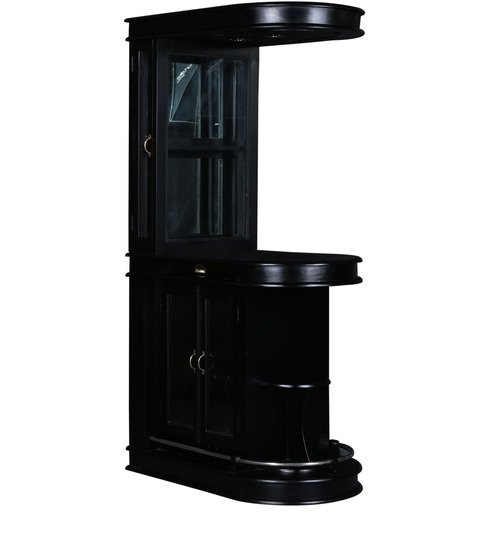 Royal Black Finish Wooden Bar Cabinet with Glass Display