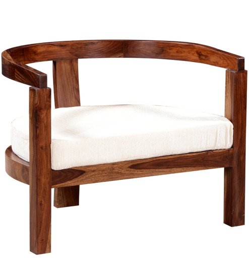 Modern Curved Wooden Barrel Arm Chair with Upholstered Cushion