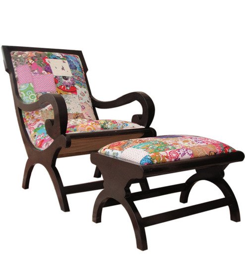 Bohemian Patchwork Lounge Chair with Ottoman