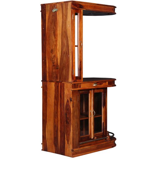 Royal Sheesham Wood Bar Cabinet with Glass Display & Storage