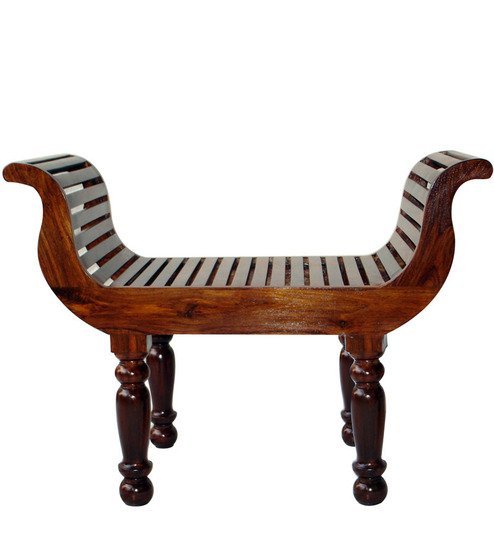 Handcrafted Wooden Curved Accent Bench in Maple Finish