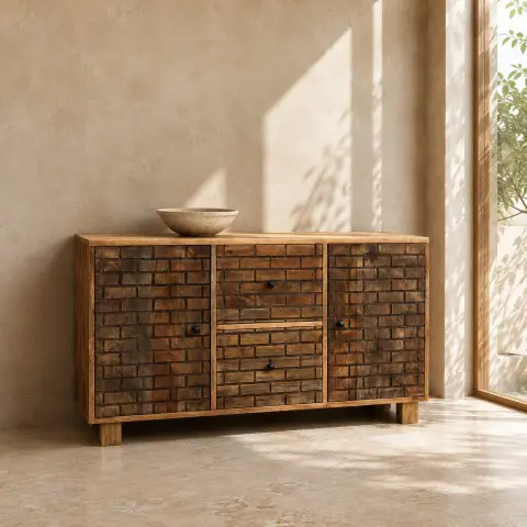 Brick Pattern 2 Door 2 Drawer Mango Wood Sideboard