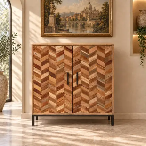 Chevron Pattern Mango Wood 2 Door Storage Cabinet