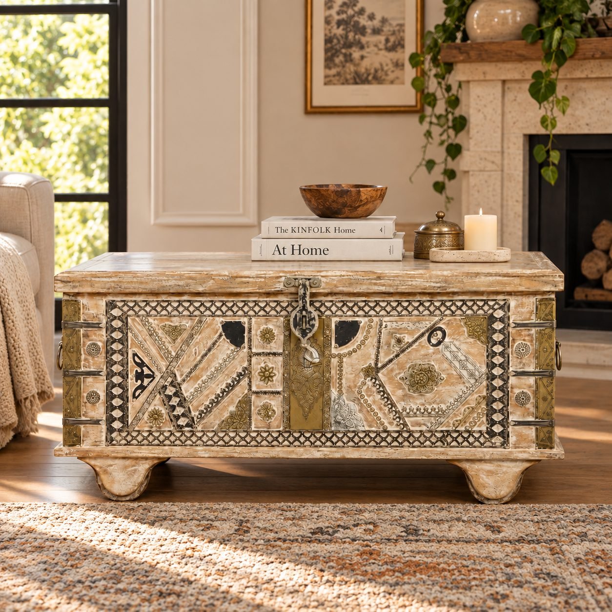 Decorative Metalwork Wooden Storage Trunk