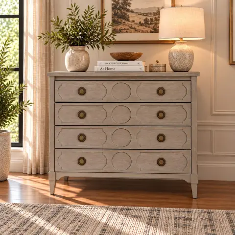 Four Drawer Wooden Chest of Drawers with Decorative Fronts