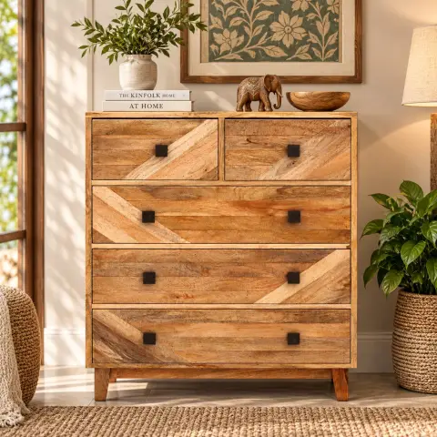 Geometric Mango Wood 5 Drawer Chest of Drawers