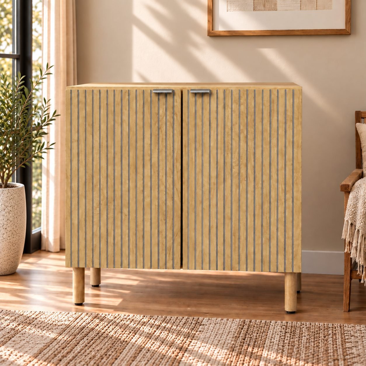 Handcrafted Wooden 2-Door Sideboard Cabinet