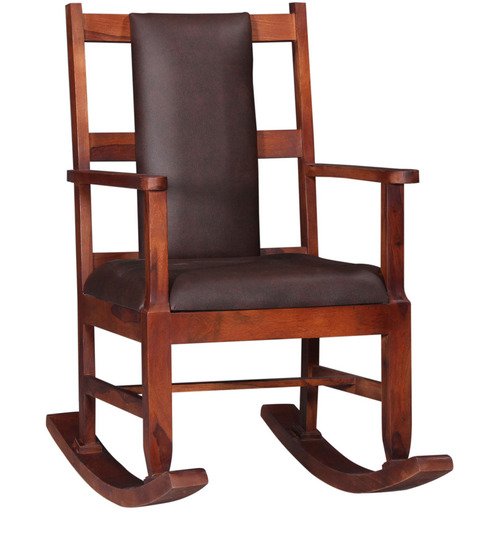 Honey Oak Wooden Rocking Chair with Upholstered Seat & Back