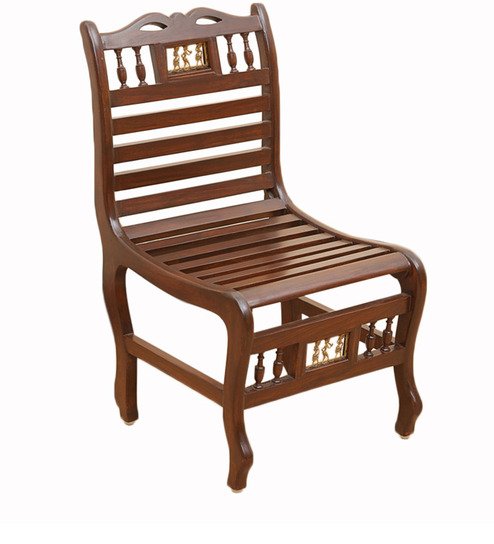 Royal Dhokra Accent Dining Chair | Handcrafted Wooden Chair with Tribal Brass Artwork