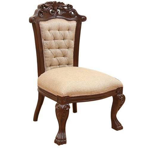 Royal Tufted Carved Dining Chair | Luxury Upholstered Wooden Dining Chair