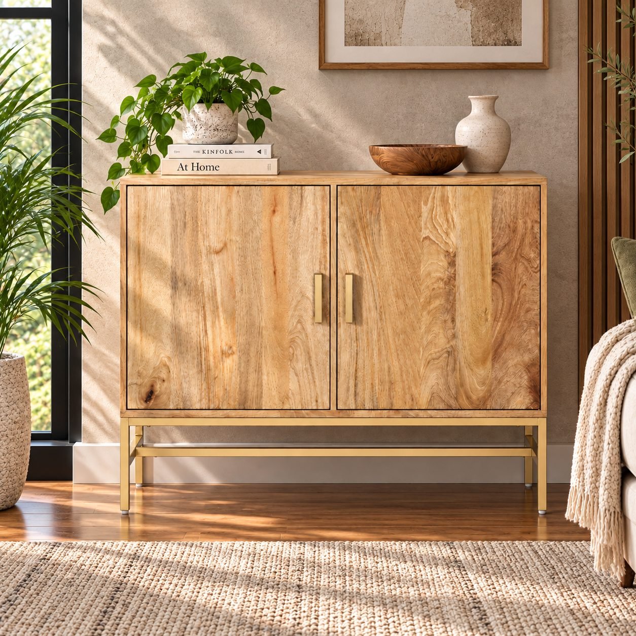 Two Door Mango Wood Storage Cabinet with Internal Shelf
