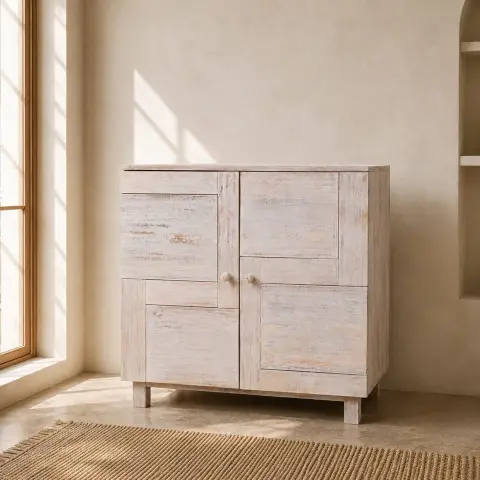 Distressed Whitewashed Mango Wood 2 Door Storage Cabinet