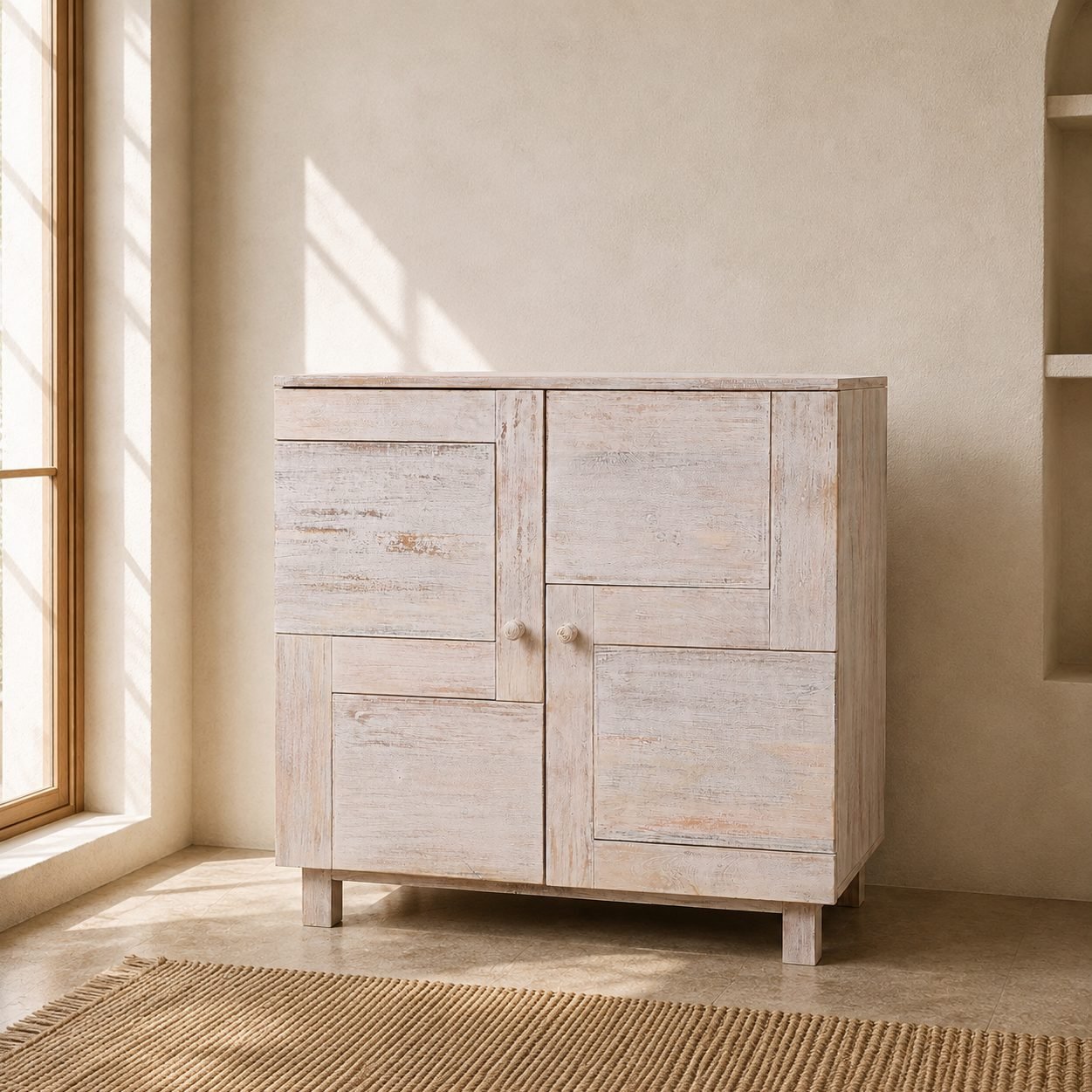 Distressed Whitewashed Mango Wood 2 Door Storage Cabinet
