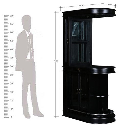 Royal Black Finish Wooden Bar Cabinet with Glass Display